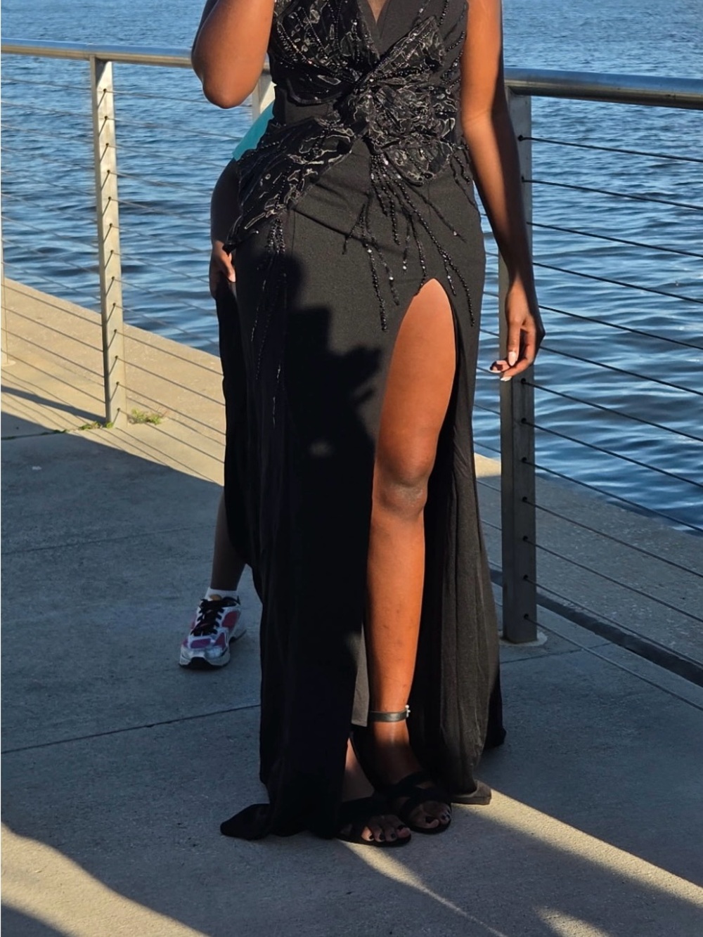 Fashion Nova Black Strapless High-Slit Evening Dress